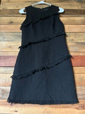 Ann Taylor Black Textured Fringe Mini Dress